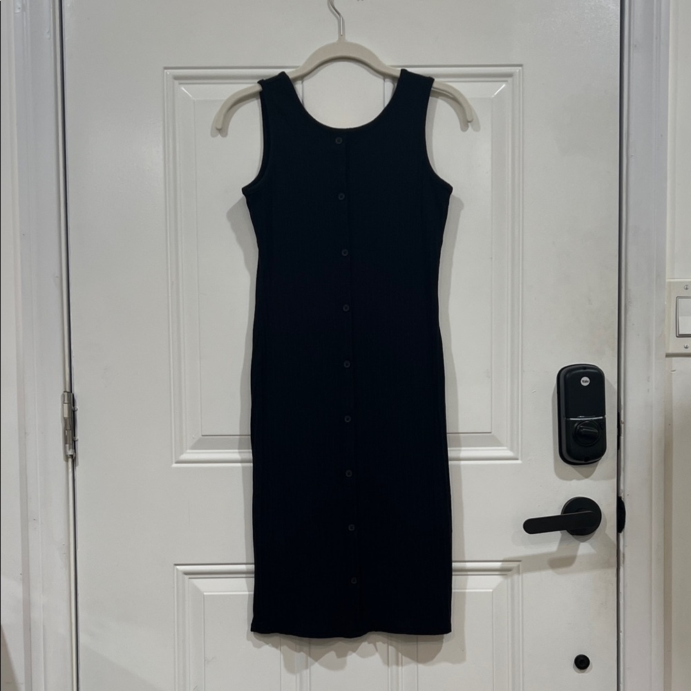 a new day Black Ribbed Sleeveless faux Button-Front Midi Dress